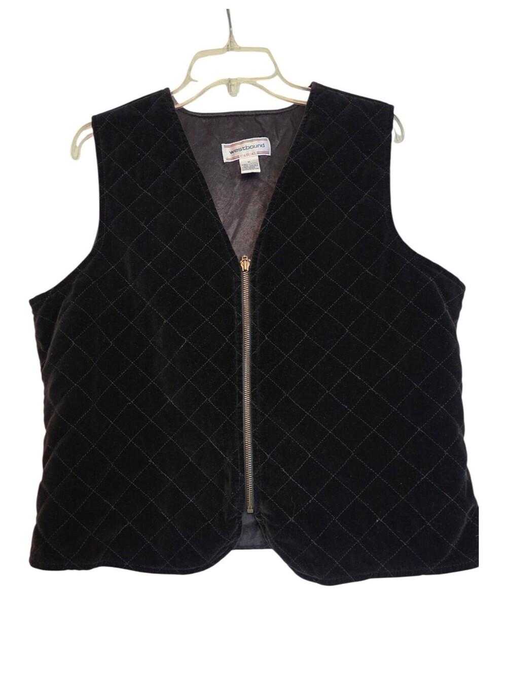 Westbound Casual Black Velvet Quilted Vest Cotton Zip Up Fall Layer Size XL